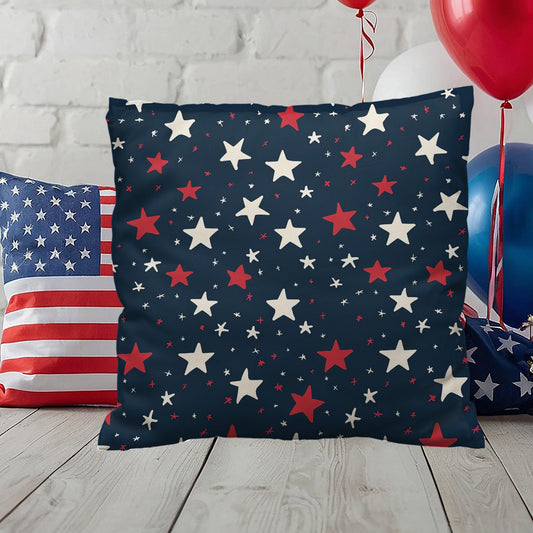 Red and White Stars on Navy Blue Patriotic Indoor-Outdoor Pillow - Mallard Moon Gift Shop
