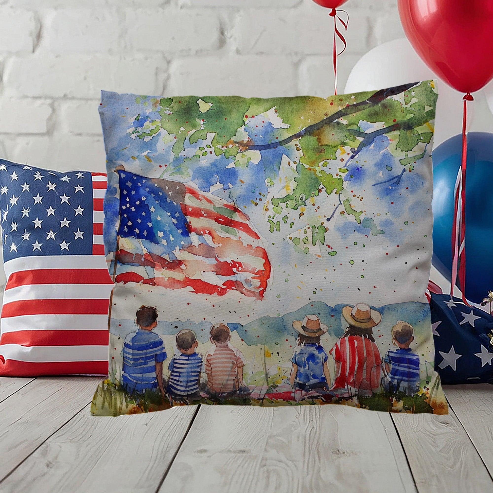 Patriotic Home Decor Waiting for Fireworks Fourth of July Indoor-Outdoor Pillow - Mallard Moon Gift Shop
