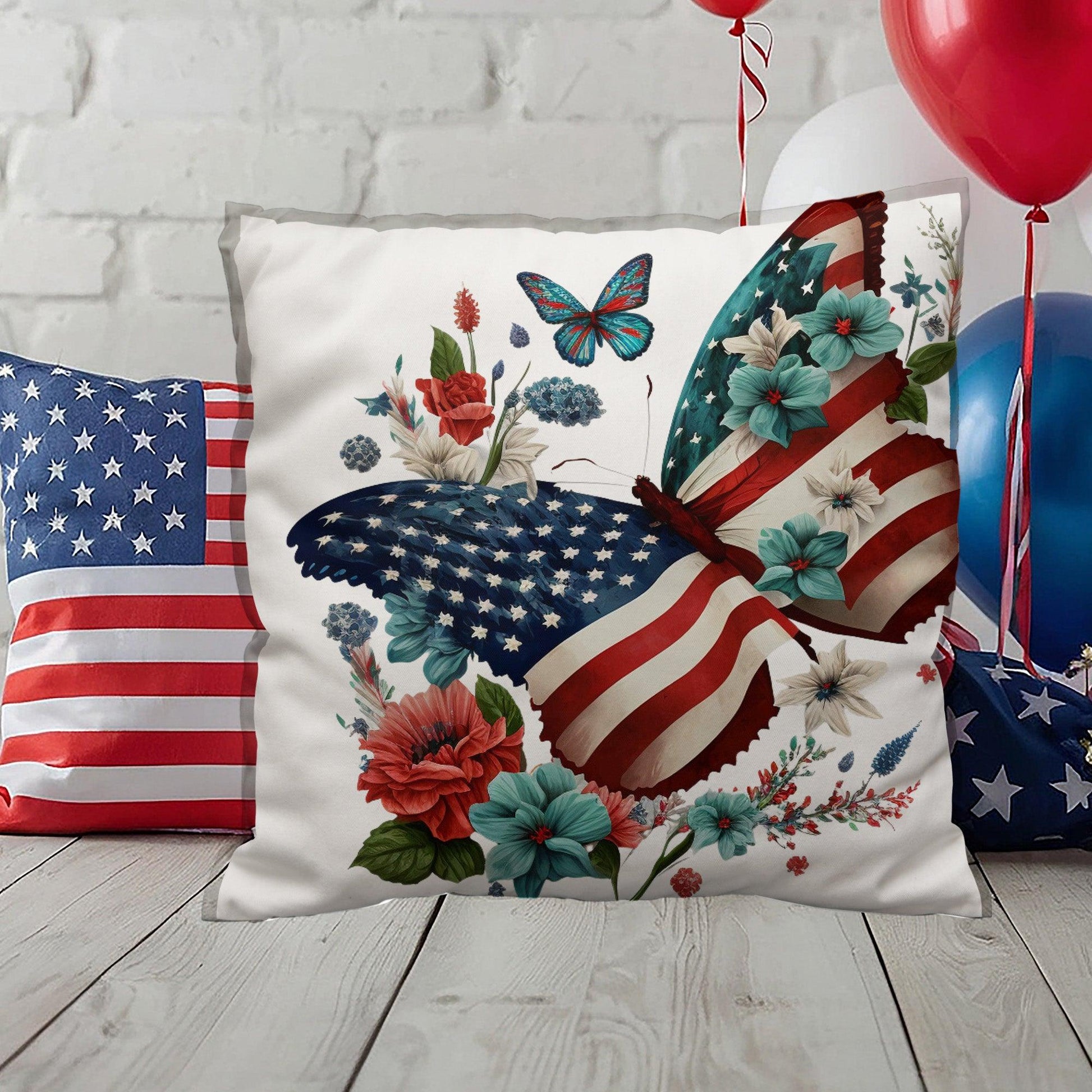 Butterfly Bouquet Patriotic Indoor-Outdoor Pillow - Mallard Moon Gift Shop