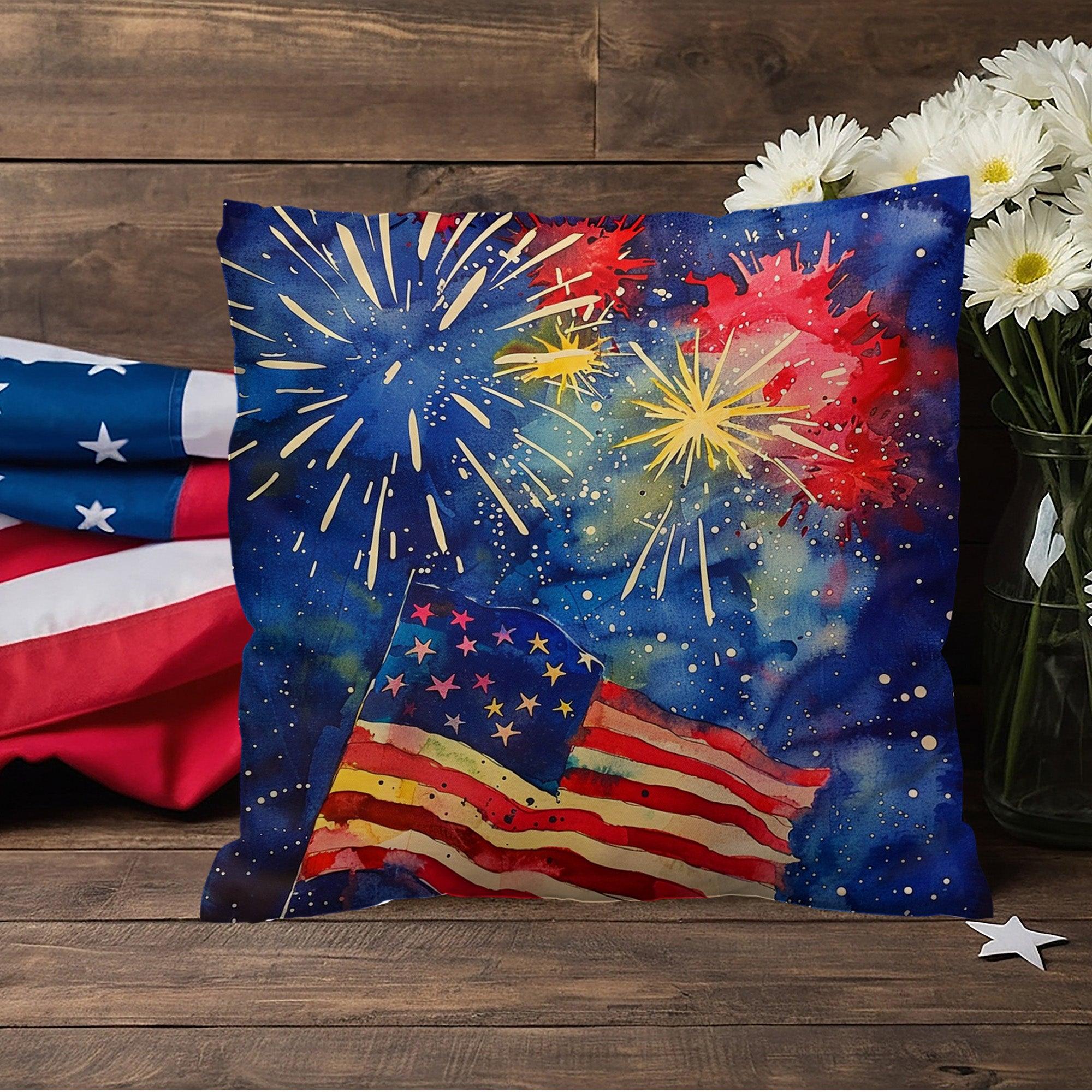 Fireworks Flag and Freedom Patriotic Indoor-Outdoor Home Decor Pillow - Mallard Moon Gift Shop