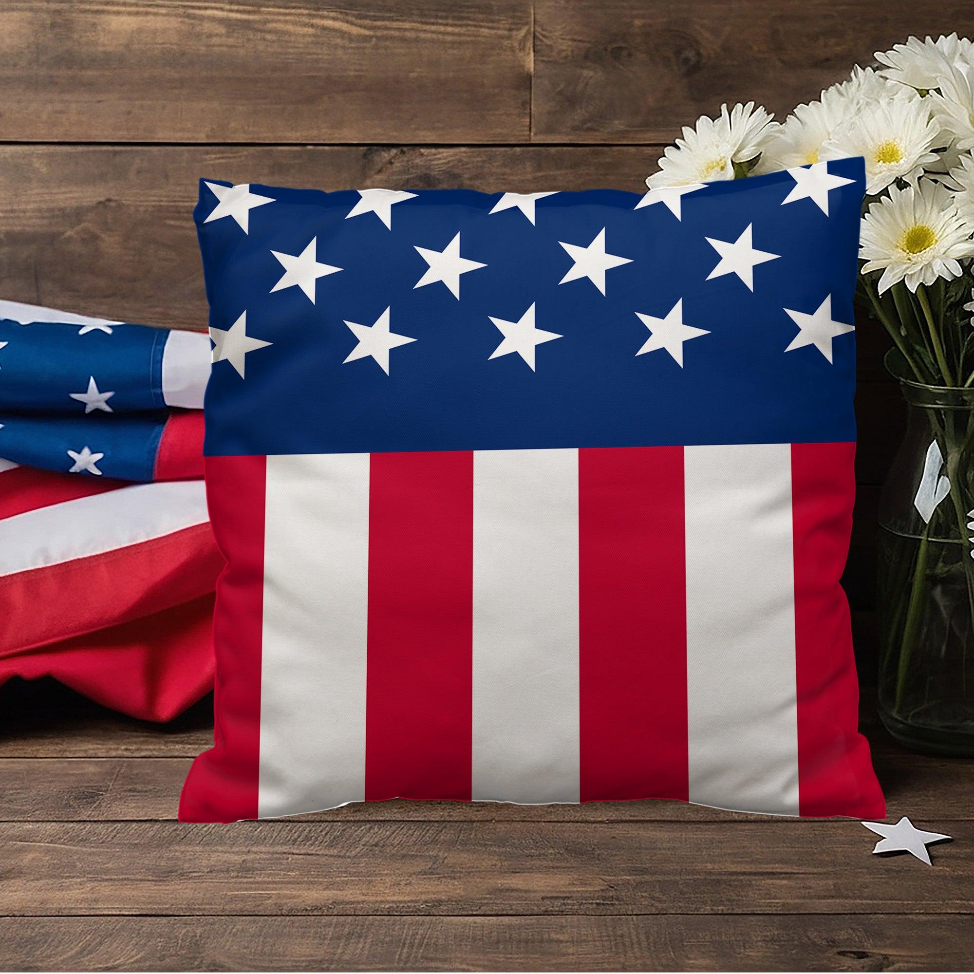 American Flag Patriotic Home Decor Indoor-Outdoor Polyester Printed Pillow - Mallard Moon Gift Shop