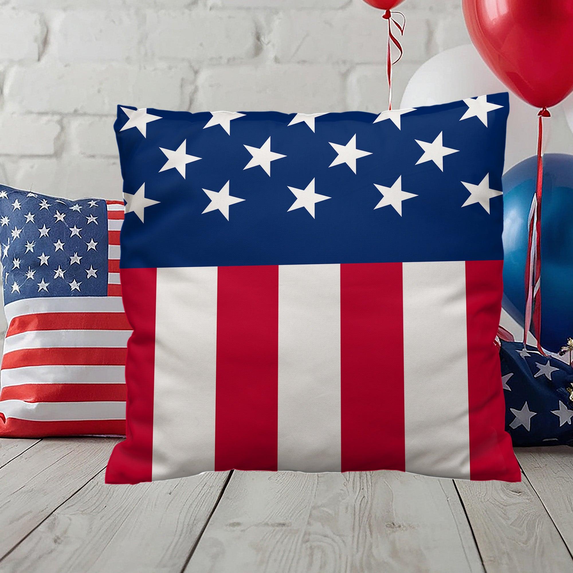American Flag Patriotic Home Decor Indoor-Outdoor Polyester Printed Pillow - Mallard Moon Gift Shop