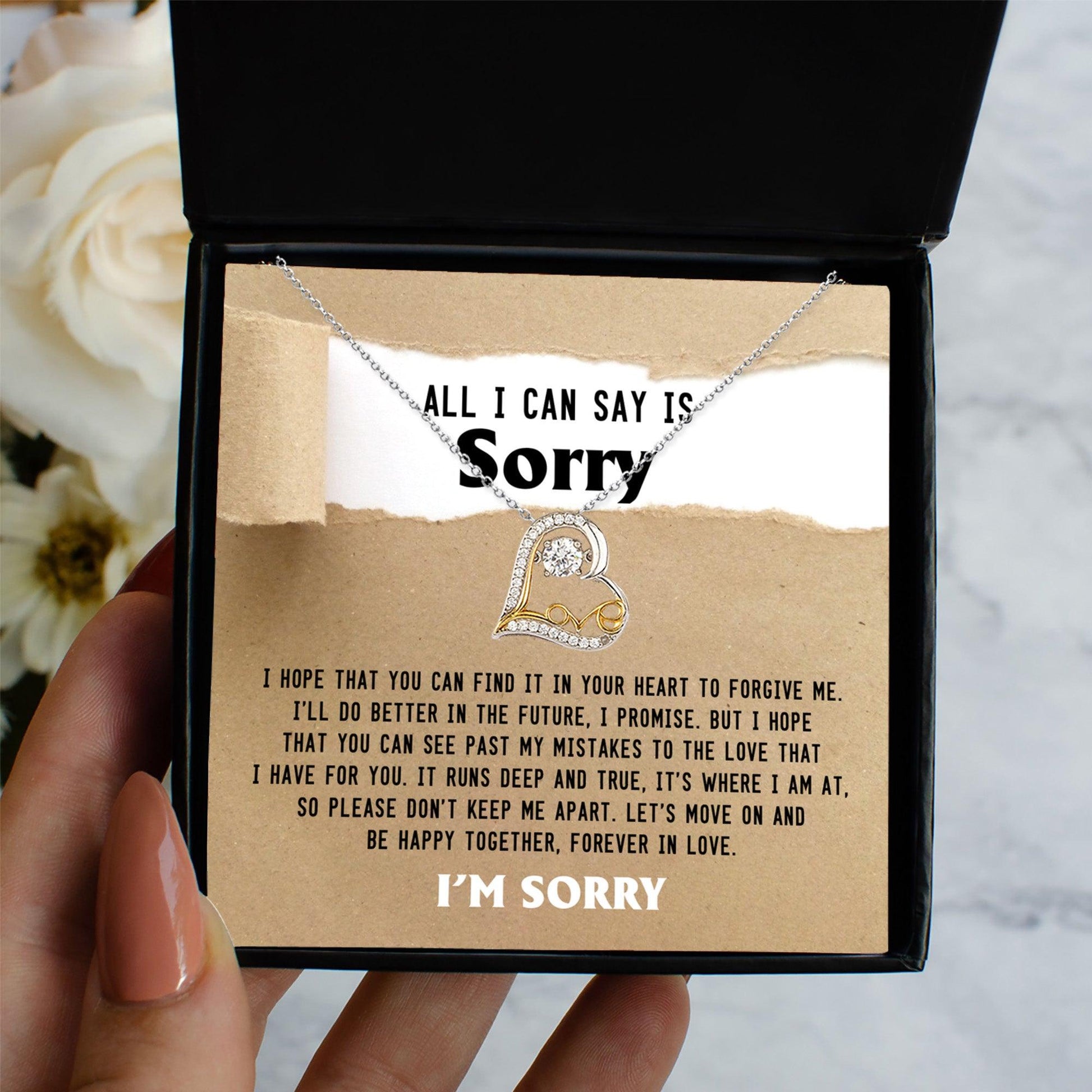 Apology Gift for Girlfriend, Wife, Soulmate - Sorry, Don't Keep Me Apart - Love Dancing Heart Pendant Necklace - Mallard Moon Gift Shop