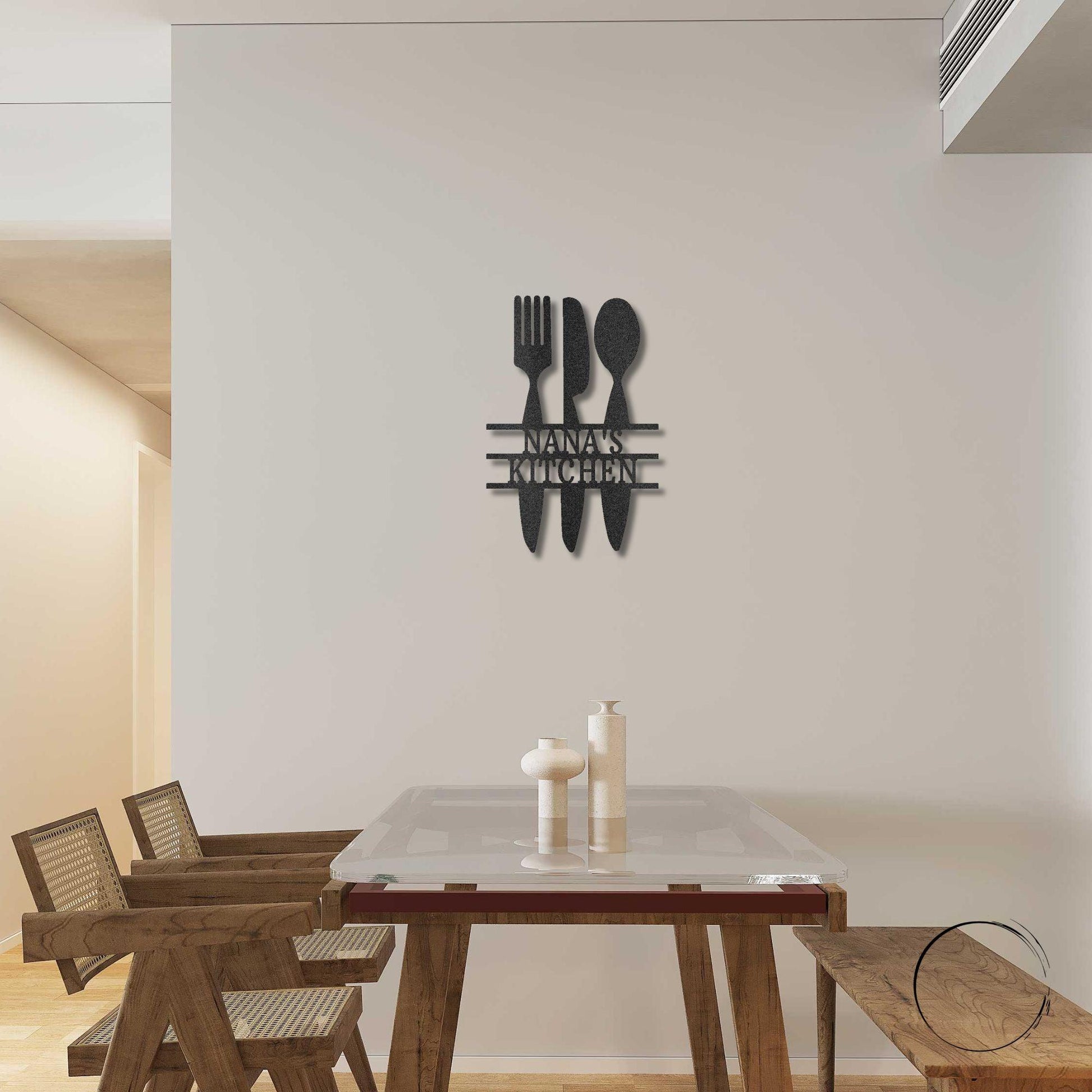 Kitchen Utensil Monogram Personalized Indoor Outdoor Steel Wall Sign Art - Mallard Moon Gift Shop