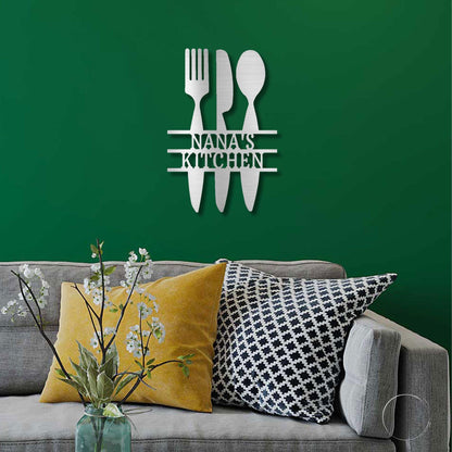 Kitchen Utensil Monogram Personalized Indoor Outdoor Steel Wall Sign Art - Mallard Moon Gift Shop