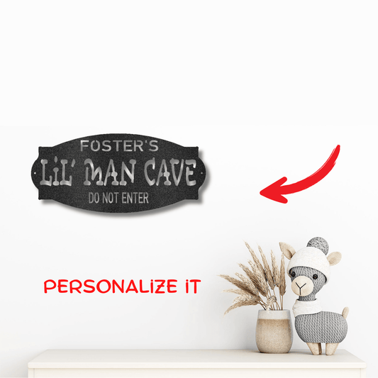 Lil Man Cave Personalized Name Indoor Outdoor Steel Wall Sign Metal Art Boy Room Decoration - Mallard Moon Gift Shop