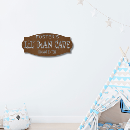 Lil Man Cave Personalized Name Indoor Outdoor Steel Wall Sign Metal Art Boy Room Decoration - Mallard Moon Gift Shop