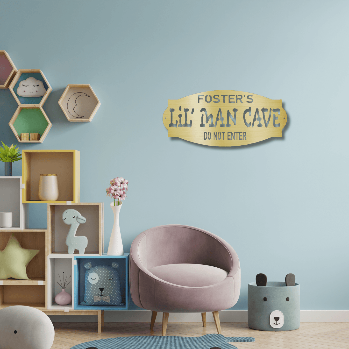 Lil Man Cave Personalized Name Indoor Outdoor Steel Wall Sign Metal Art Boy Room Decoration - Mallard Moon Gift Shop