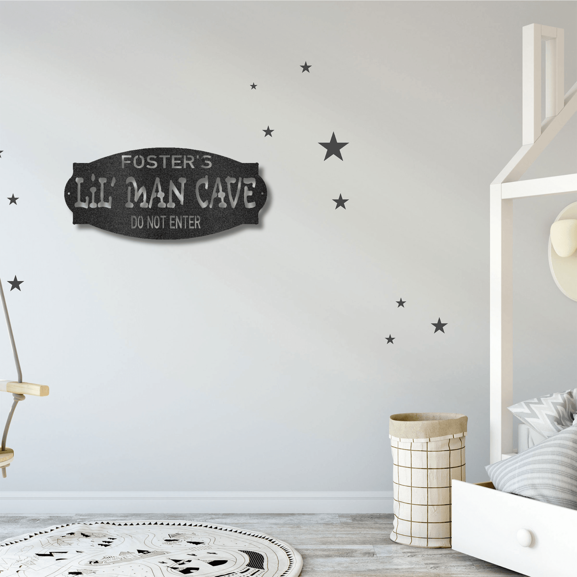 Lil Man Cave Personalized Name Indoor Outdoor Steel Wall Sign Metal Art Boy Room Decoration - Mallard Moon Gift Shop