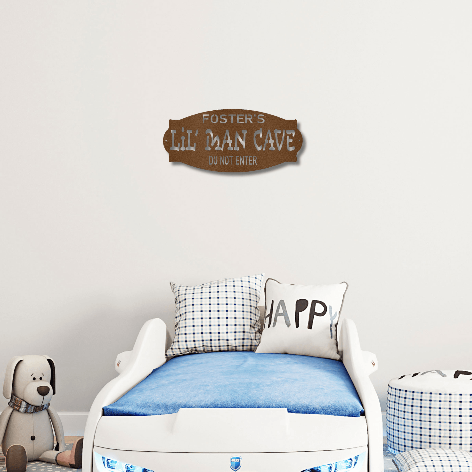 Lil Man Cave Personalized Name Indoor Outdoor Steel Wall Sign Metal Art Boy Room Decoration - Mallard Moon Gift Shop