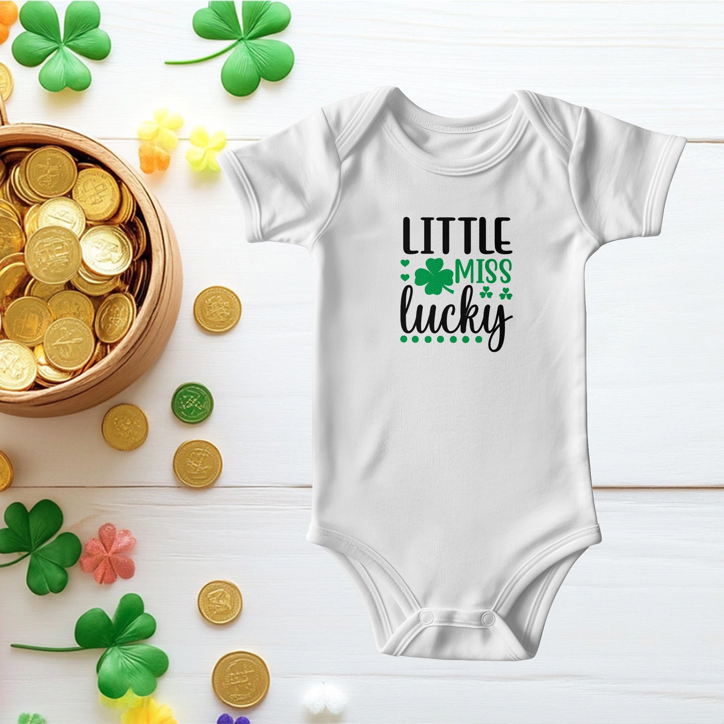 Little Miss Lucky St. Patrick’s Day Baby Girl Bodysuit – Cute Shamrock Onesie – Soft Cotton Infant Romper – Irish Holiday Outfit & Baby Shower Gift - Mallard Moon Gift Shop