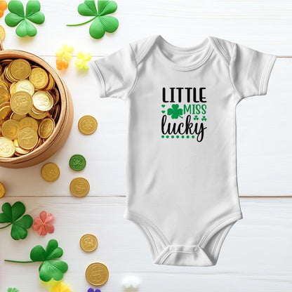 Little Miss Lucky St. Patrick’s Day Baby Girl Bodysuit – Cute Shamrock Onesie – Soft Cotton Infant Romper – Irish Holiday Outfit & Baby Shower Gift - Mallard Moon Gift Shop