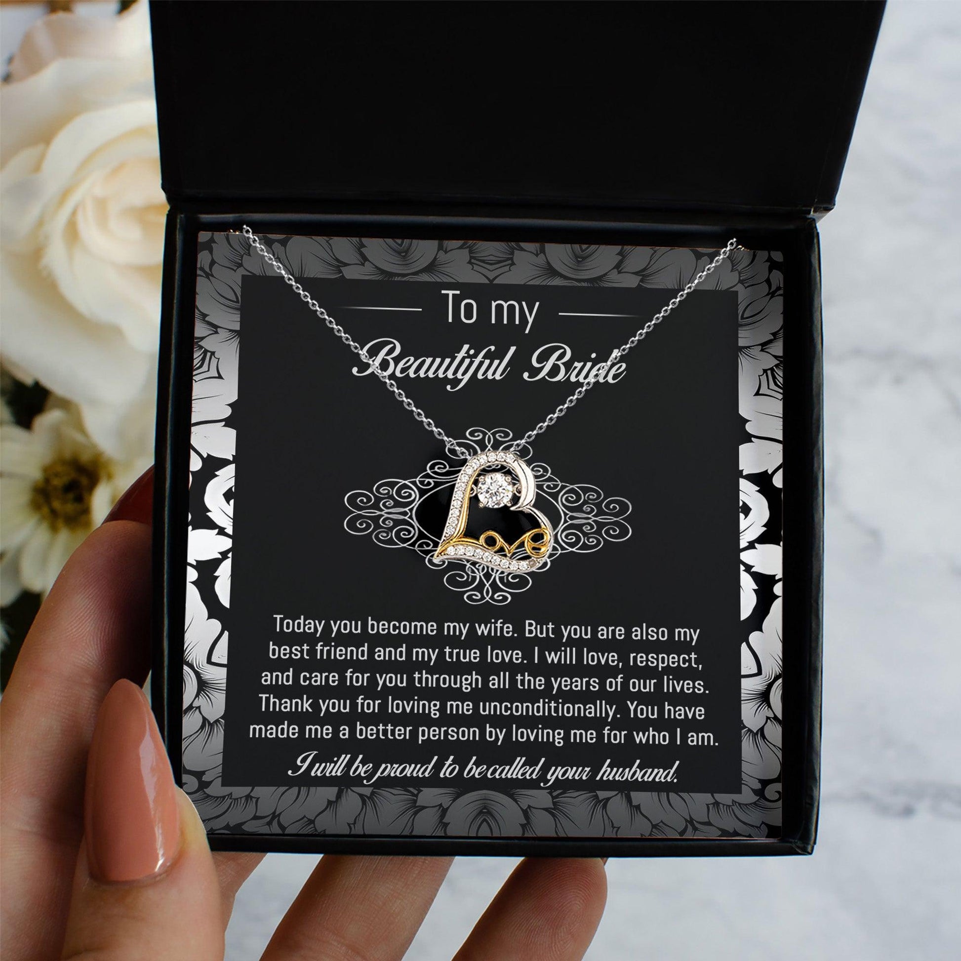 Bride Wedding Day Gift - My True Love - Love Dancing Heart Pendant Necklace - Mallard Moon Gift Shop