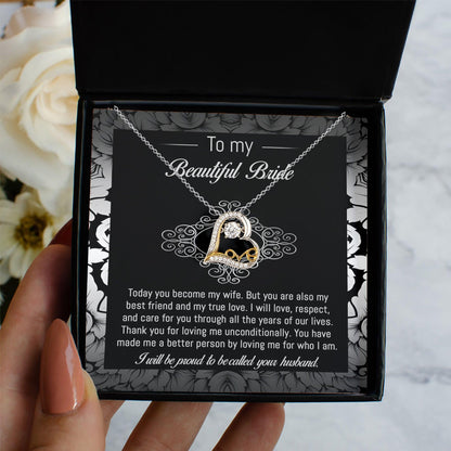 Bride Wedding Day Gift - My True Love - Love Dancing Heart Pendant Necklace - Mallard Moon Gift Shop