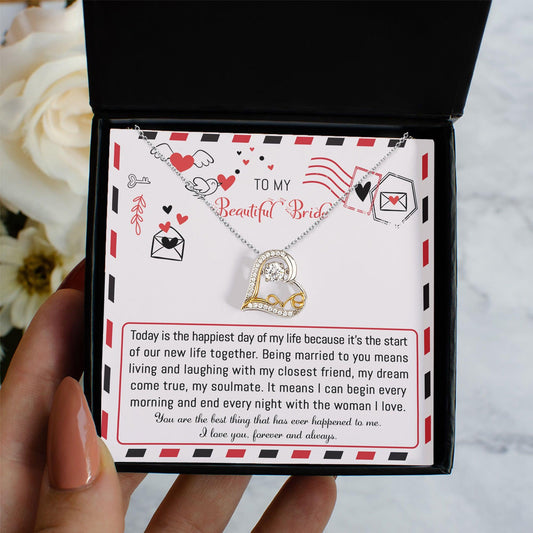 Bride Wedding Day Gift - The Happiest Day - Love Dancing Heart Pendant Necklace - Mallard Moon Gift Shop