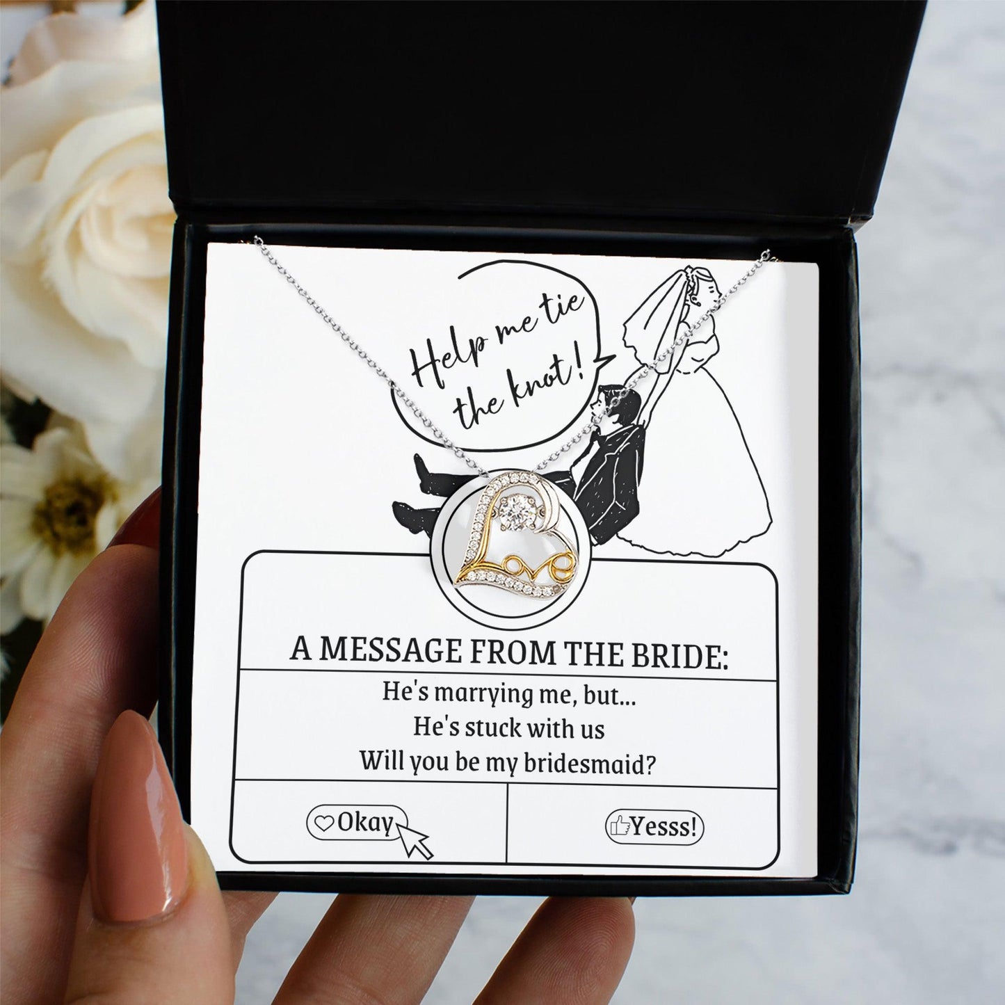 Bridesmaid Proposal Wedding Invite Will You Be My Bridesmaid Love Dancing Heart Pendant Necklace - Mallard Moon Gift Shop