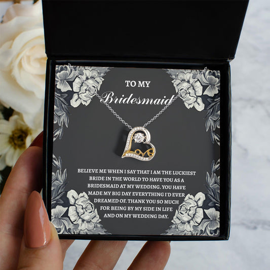 Bridesmaid Wedding Day Gift - The Luckiest Bride - Love Dancing Heart Pendant Necklace - Mallard Moon Gift Shop