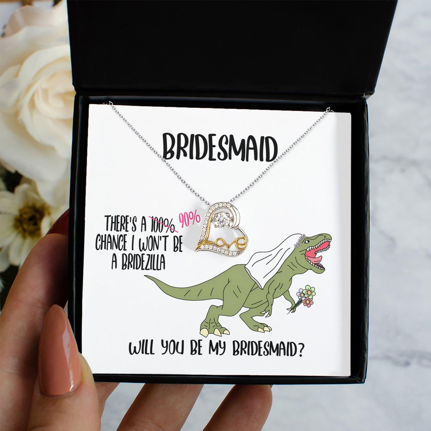 Bridesmaid Wedding Party Proposal Invitation Love Heart Necklace Gift from Bridezilla, Bridesmaid Gifts - Mallard Moon Gift Shop