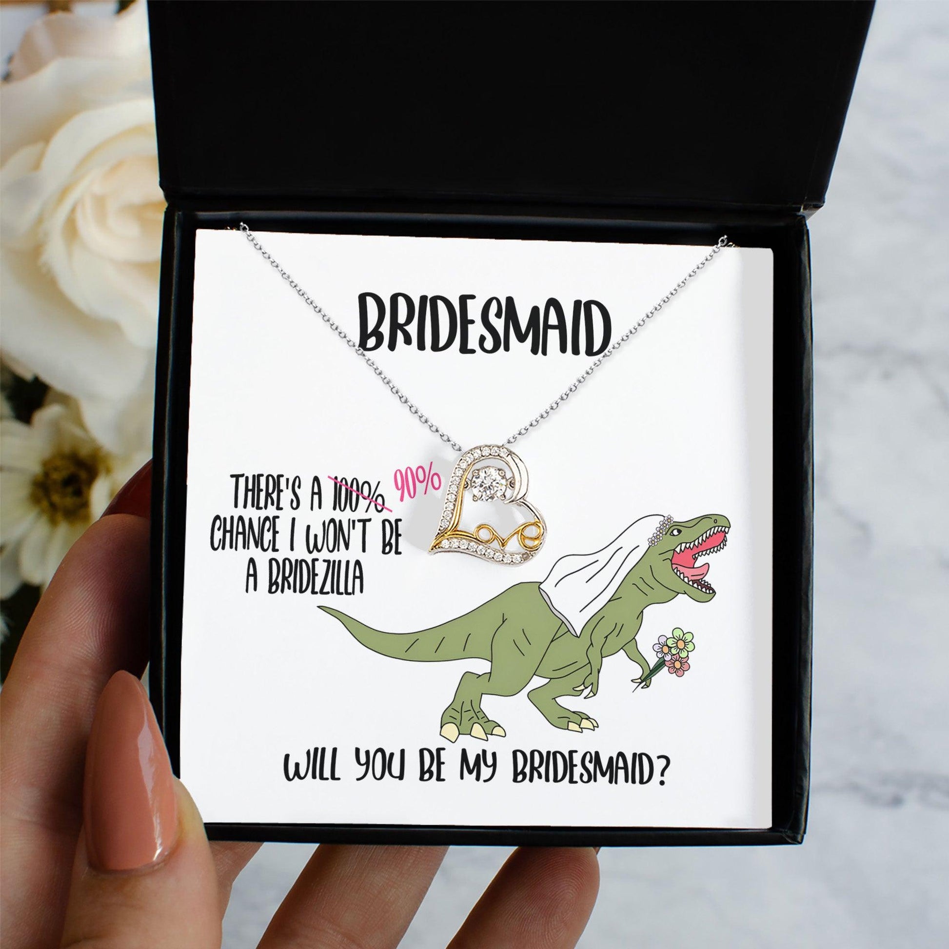 Bridesmaid Wedding Party Proposal Invitation Love Heart Necklace Gift from Bridezilla, Bridesmaid Gifts - Mallard Moon Gift Shop