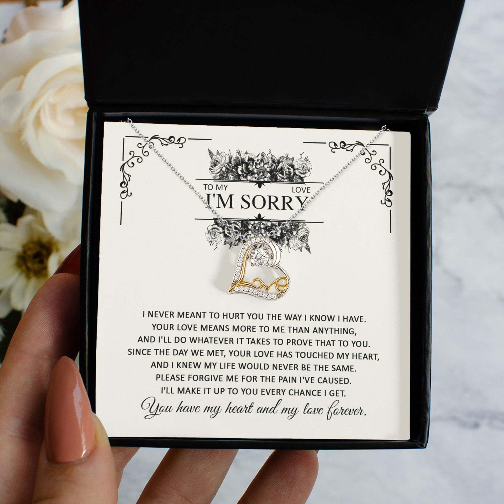 Apology Gift for Her - To My Love, I'm Sorry - Love Dancing Heart Pendant Necklace - Mallard Moon Gift Shop