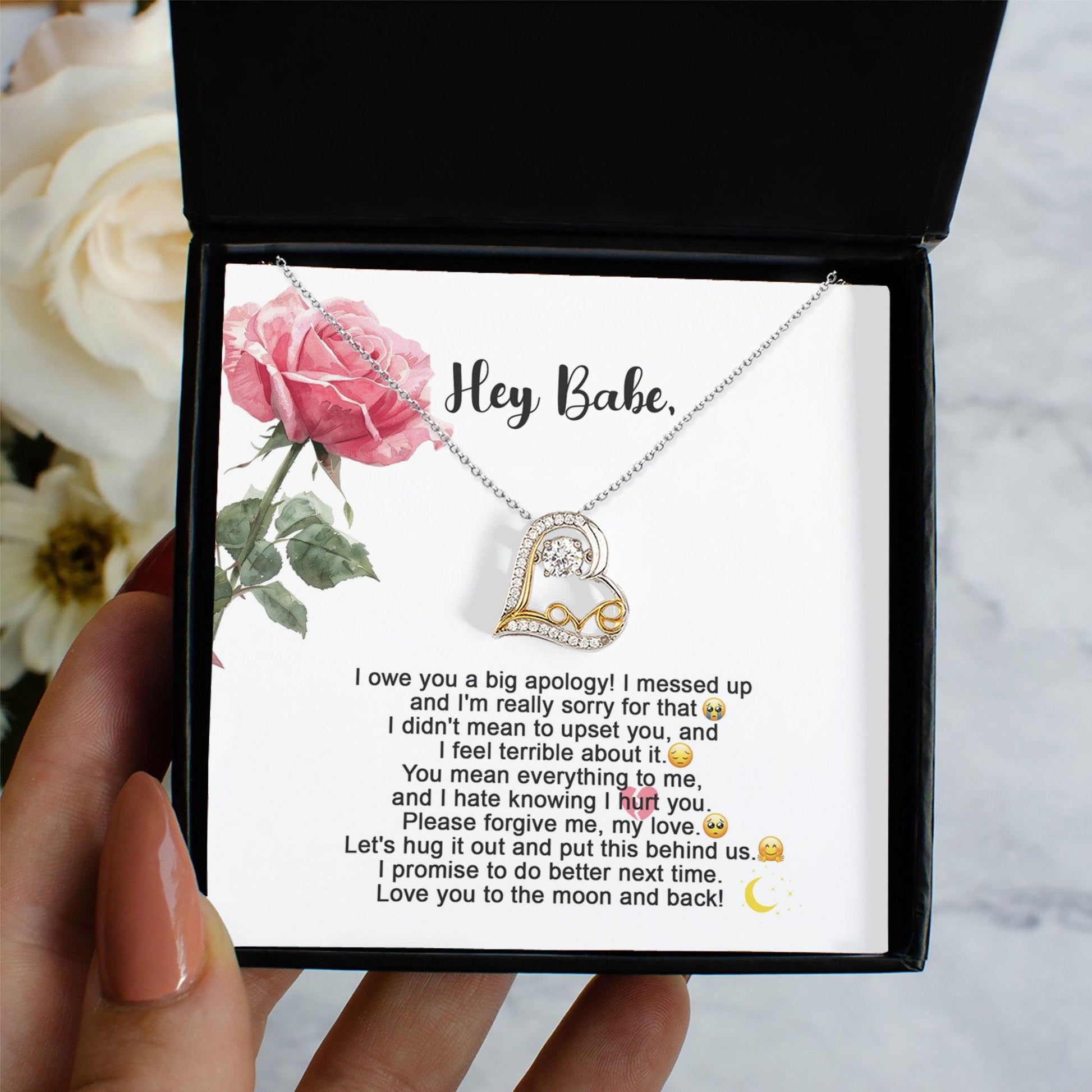 Apology Gift for Her - I'm Sorry, Please Forgive Me, Let's Hug It Out - Love Dancing Heart Pendant Necklace - Mallard Moon Gift Shop