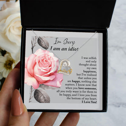 Apology Gift for Her - I'm Sorry I am an Idiot - Love Dancing Heart Pendant Necklace - Mallard Moon Gift Shop