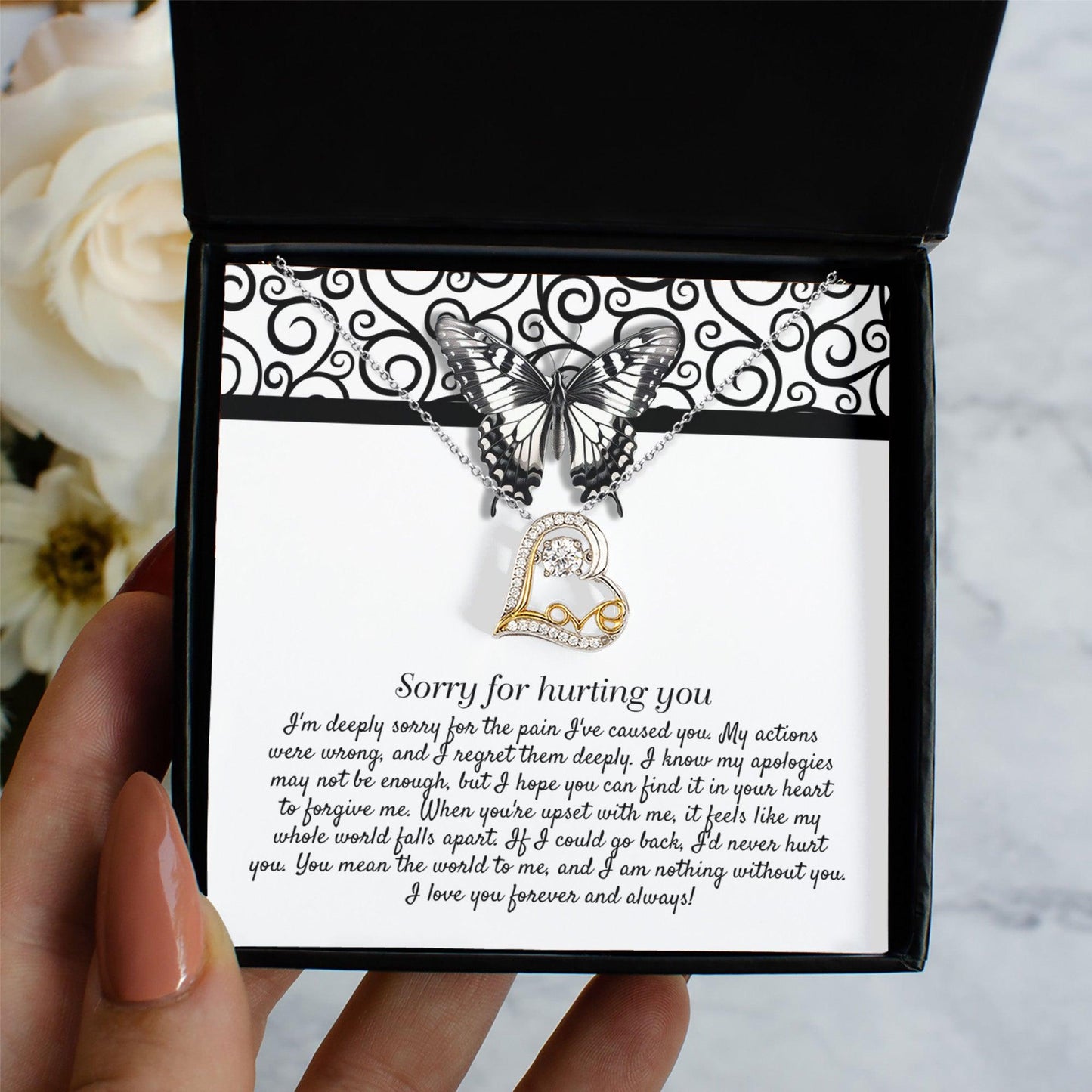 Apology Gift - Sorry for Hurting You - I am Nothing Without You - Love Dancing Heart Pendant Necklace - Mallard Moon Gift Shop