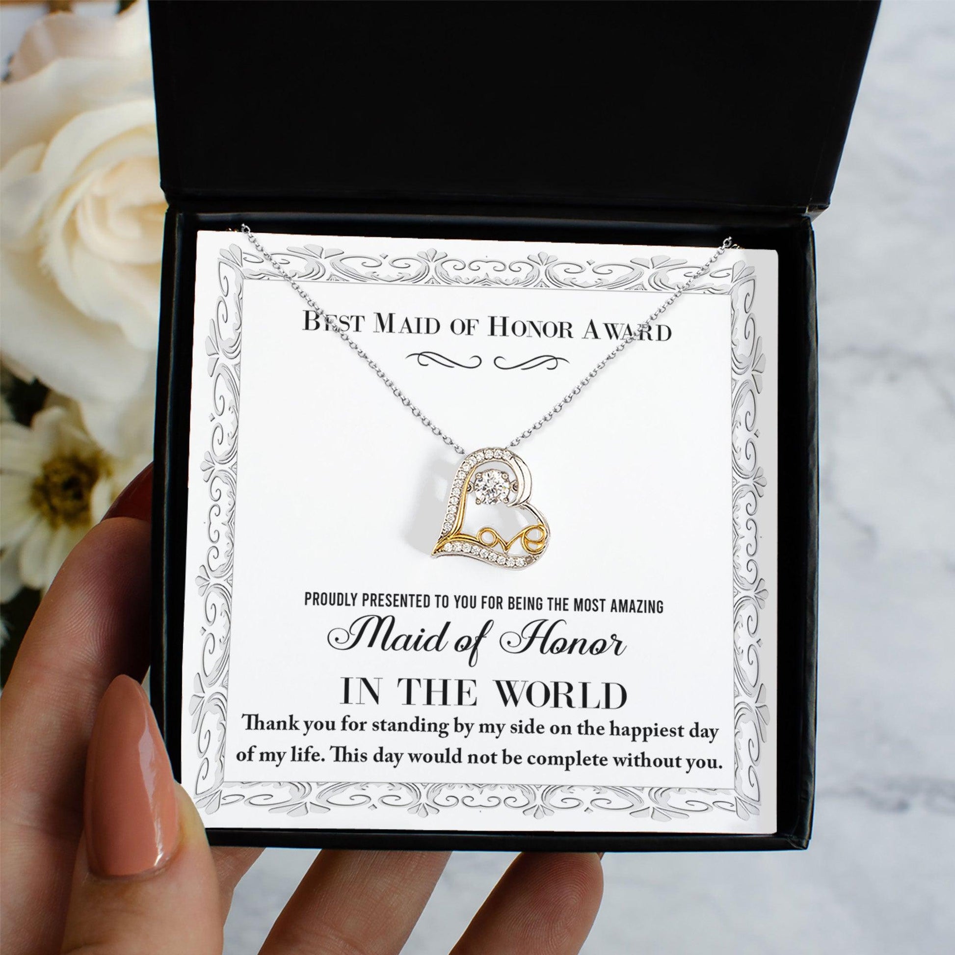 Maid of Honor Wedding Day Gift -Thank You Happiest Day Of My Life - Love Dancing Love Pendant Necklace - Mallard Moon Gift Shop