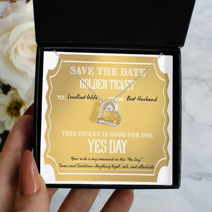 Wife Wedding Day Gift - Golden Ticket - Love Dancing Heart Pendant Necklace - Mallard Moon Gift Shop