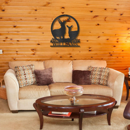 Deer Stag and Doe Mr and Mrs Custom Name Metal Art Wall Sign - Mallard Moon Gift Shop