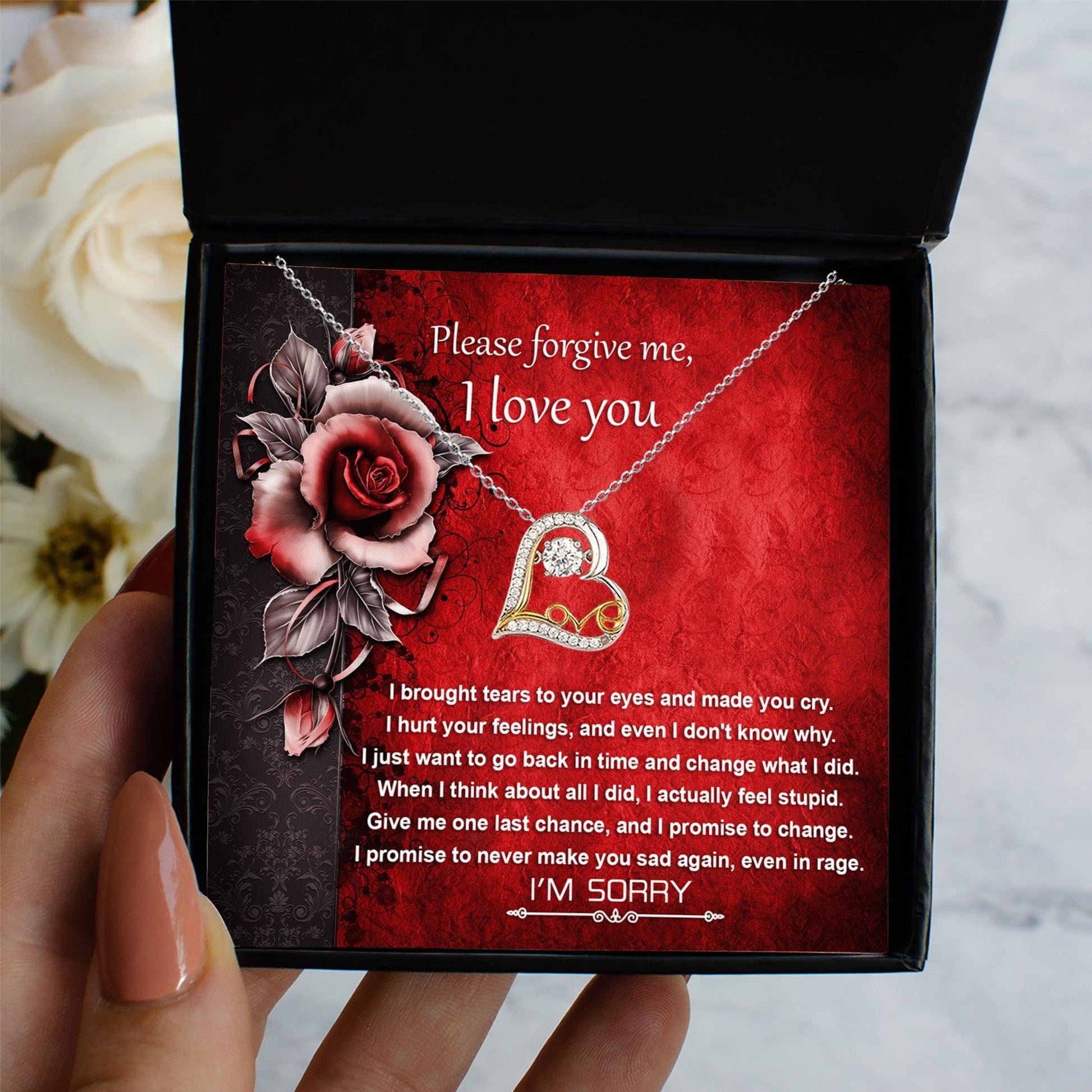 Apology Gift for Girlfriend, Wife, Soulmate - Sorry, One Last Chance - Love Dancing Heart Pendant Necklace - Mallard Moon Gift Shop