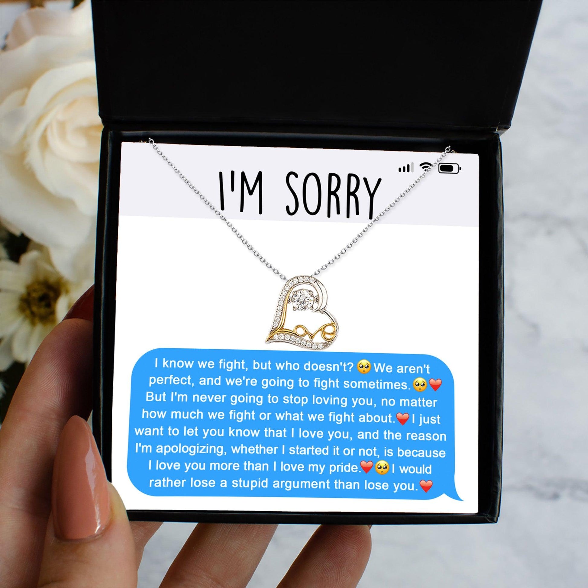 Apology Gift for Girlfriend, Wife, Soulmate - Sorry, Stupid Argument - Love Dancing Heart Pendant Necklace - Mallard Moon Gift Shop