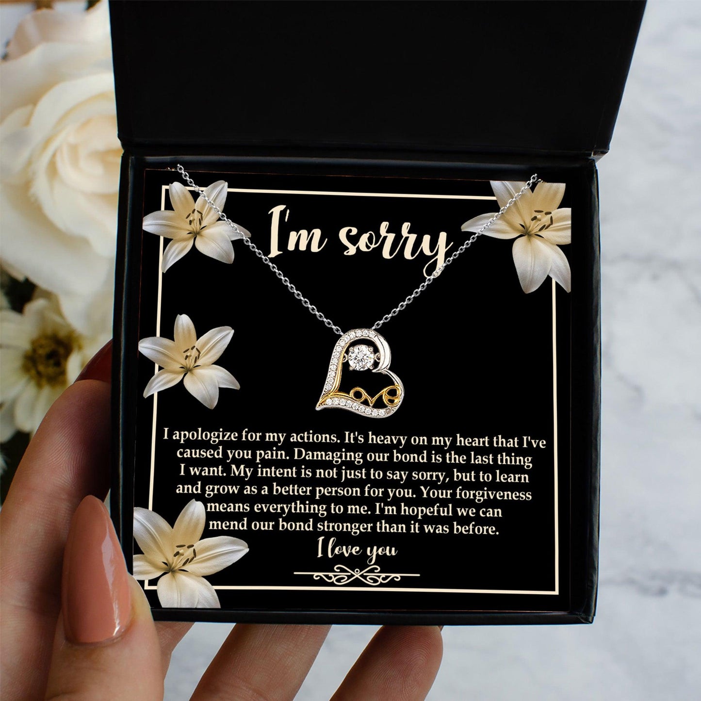 Apology Gift for Girlfriend, Wife, Soulmate - Sorry, The Last Thing - Love Dancing Heart Pendant Necklace - Mallard Moon Gift Shop