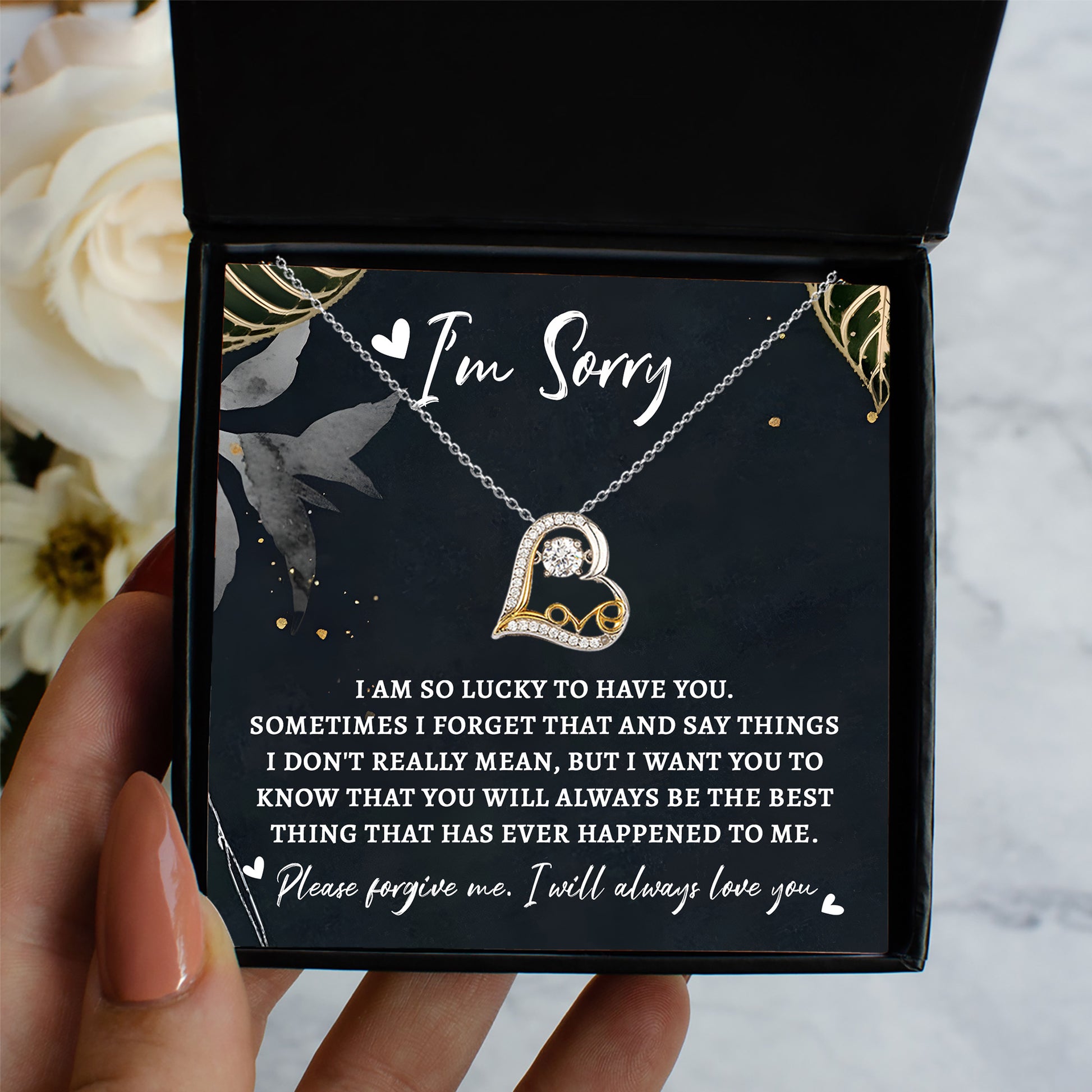 Apology Gift for Girlfriend, Wife, Soulmate - Sorry, The Best Thing - Love Dancing Heart Pendant Necklace - Mallard Moon