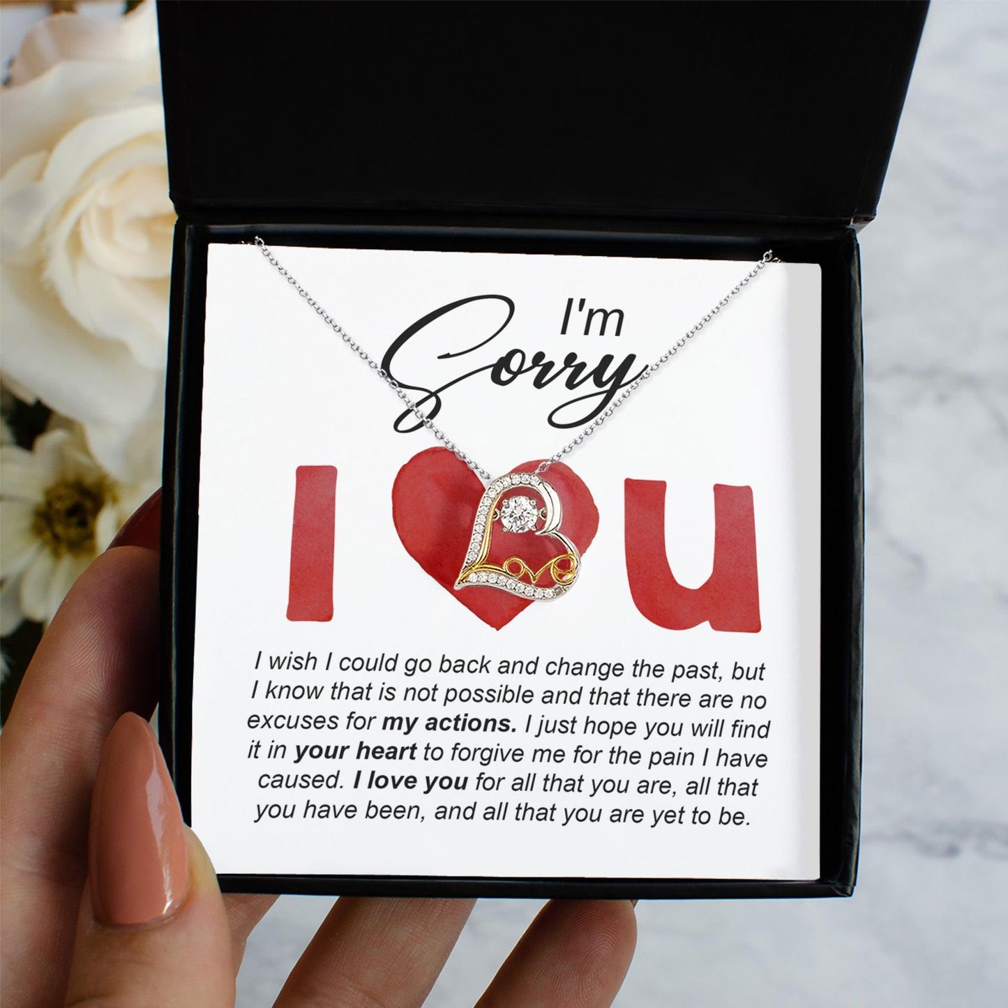 Gift for Girlfriend, Wife - Sorry, Change The Past - Love Dancing Heart Pendant Necklace - Mallard Moon Gift Shop