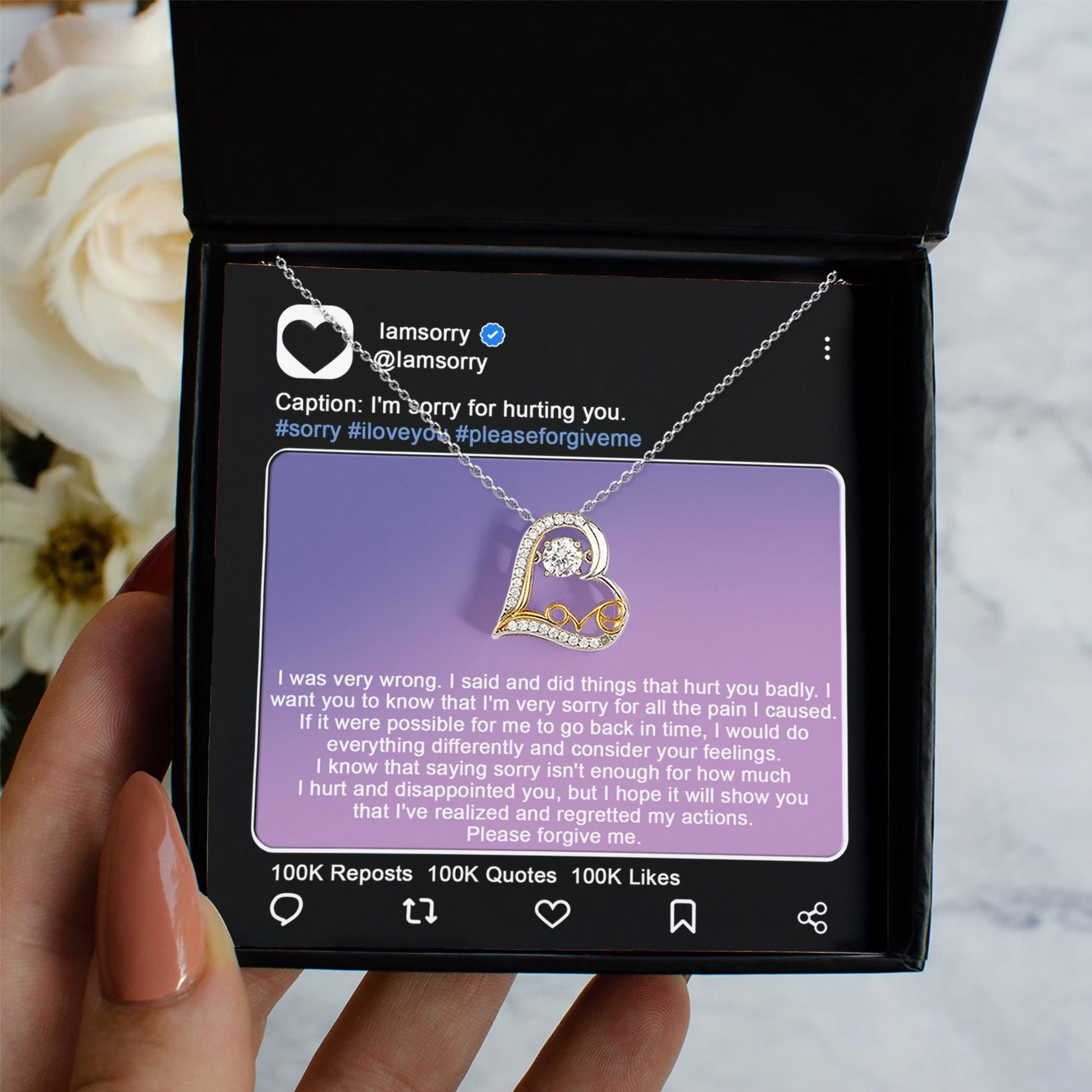 Apology Gift for Girlfriend, Wife, Soulmate - Sorry, Hurt You Badly - Love Heart Pendant Necklace - Mallard Moon Gift Shop