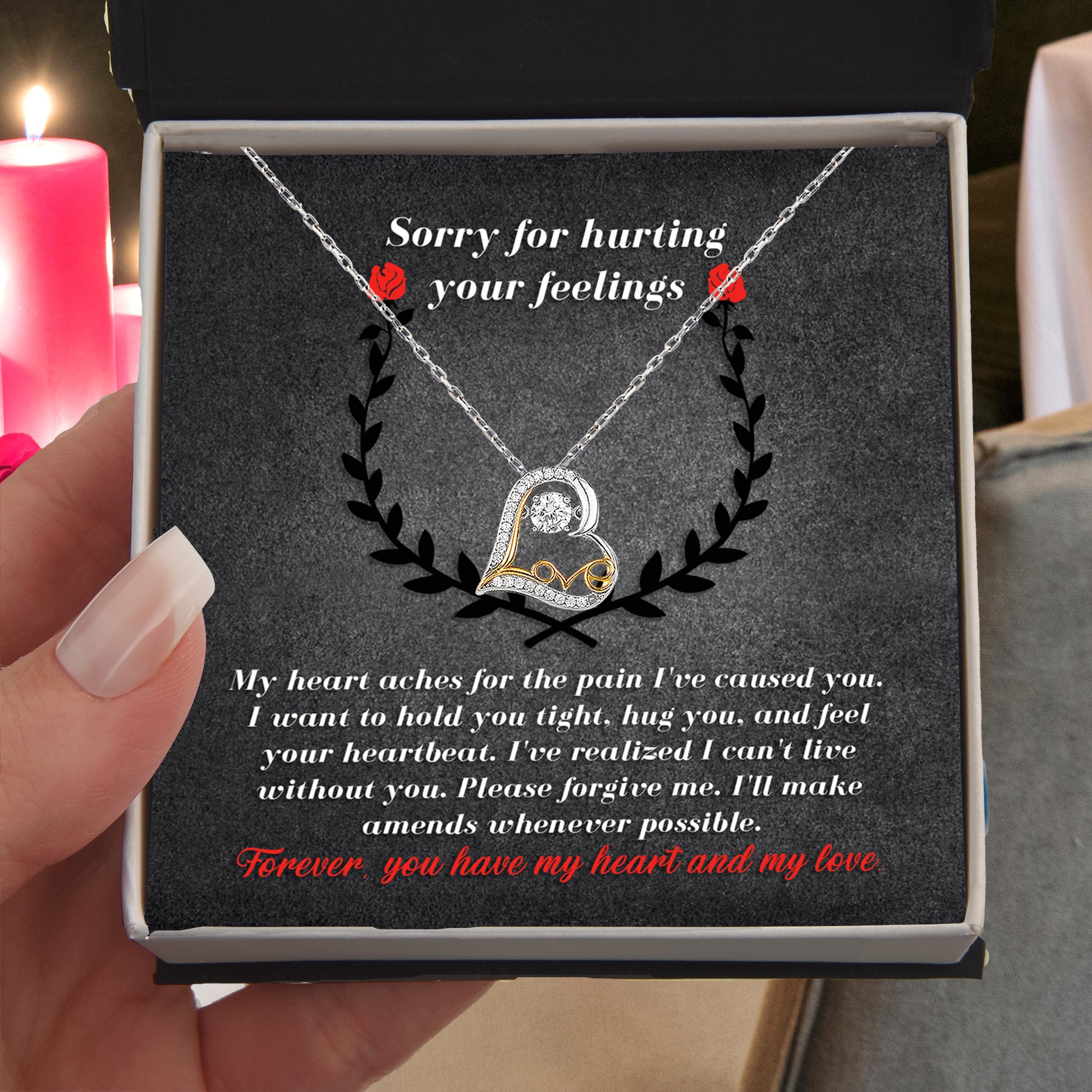 Apology Gift for Girlfriend, Wife, Soulmate - Sorry, Make Amends - Love Dancing Heart Pendant Necklace - Mallard Moon