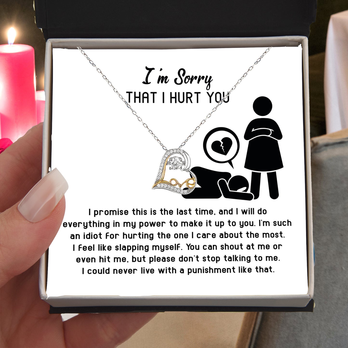 Apology Gift for Girlfriend, Wife, Soulmate - Sorry, Please Don't Stop Talking - Love Dancing Heart Pendant Necklace - Mallard Moon