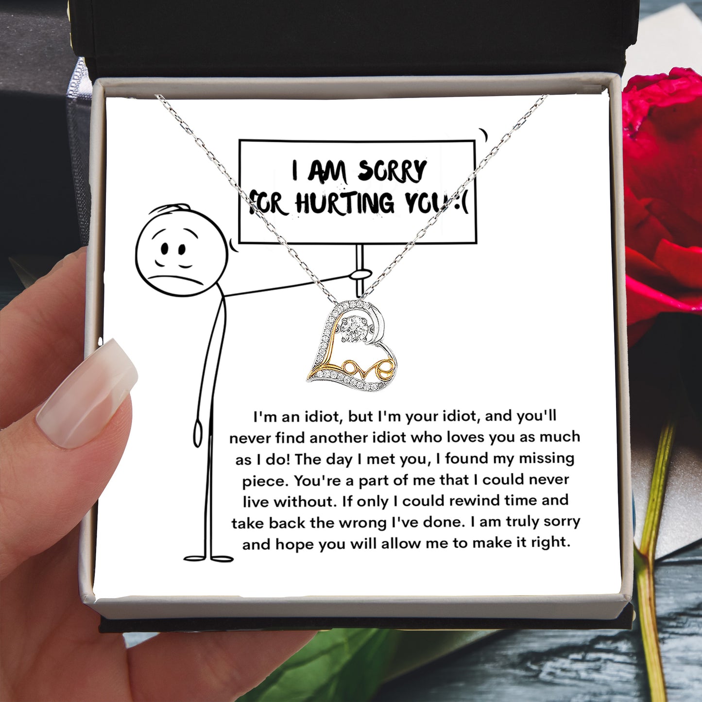 Apology Gift for Girlfriend, Wife, Soulmate - Sorry, Missing Piece - Love Dancing Heart Pendant Necklace - Mallard Moon