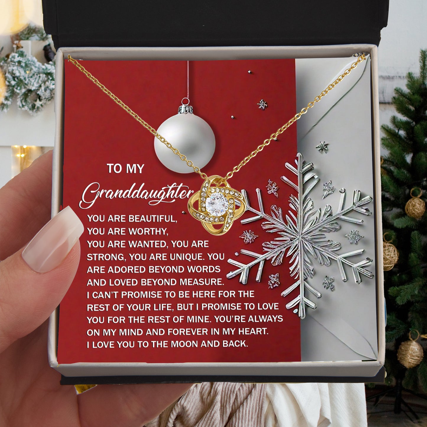 Gift for Granddaughter - Moon And Back - Love Knot Pendant Necklace - Mallard Moon