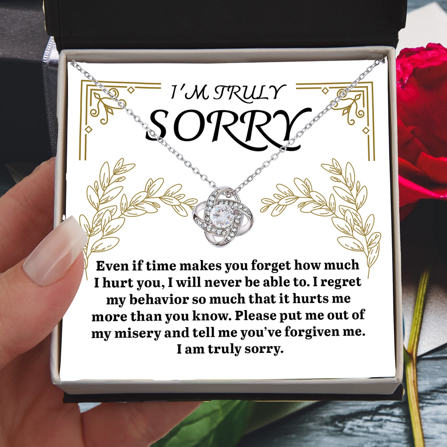 Apology Gift for Girlfriend, Wife, Soulmate - Sorry, It Hurts Me - Love Knot Pendant Necklace - Mallard Moon