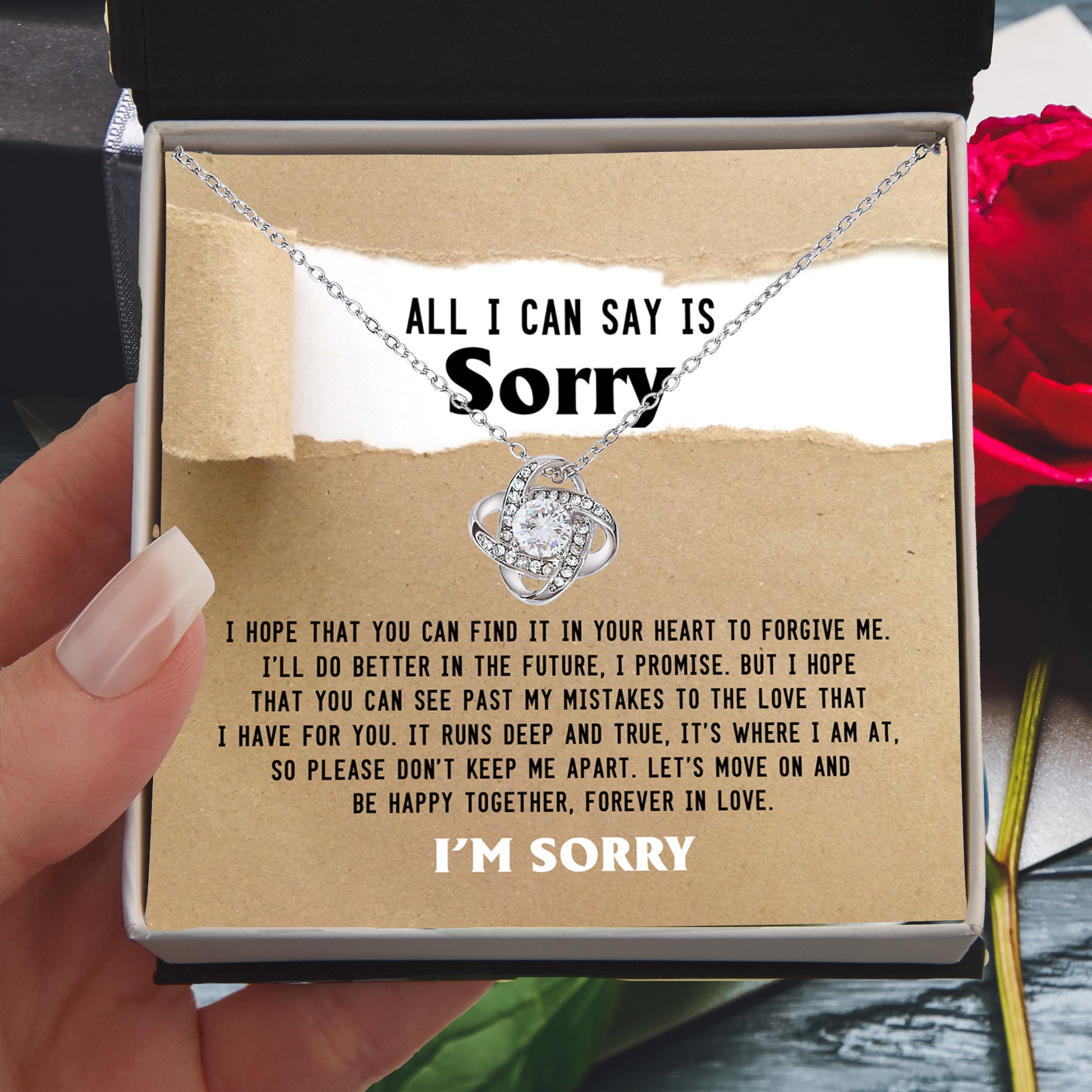 Apology Gift for Girlfriend, Wife, Soulmate - Sorry, Don't Keep Me Apart - Love Knot Pendant Necklace - Mallard Moon