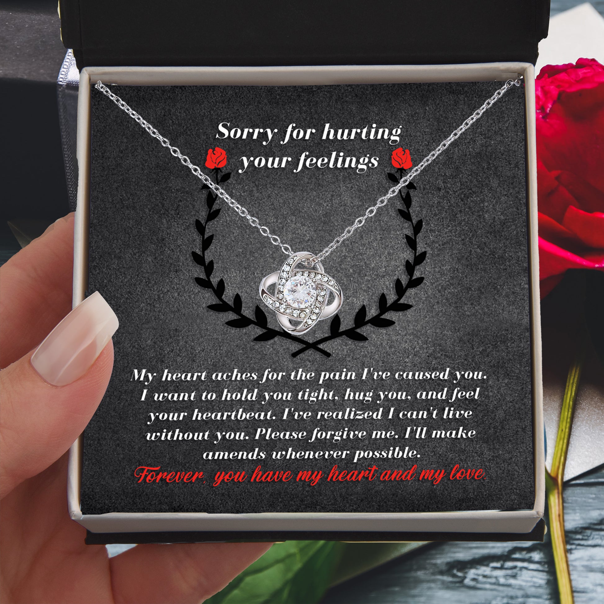 Apology Gift for Girlfriend, Wife, Soulmate - Sorry, Make Amends - Love Knot Pendant Necklace - Mallard Moon