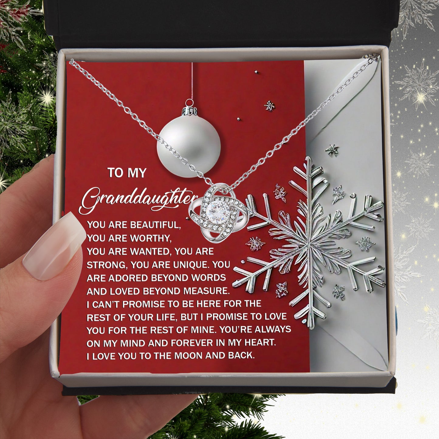 Gift for Granddaughter - Moon And Back - Love Knot Pendant Necklace - Mallard Moon