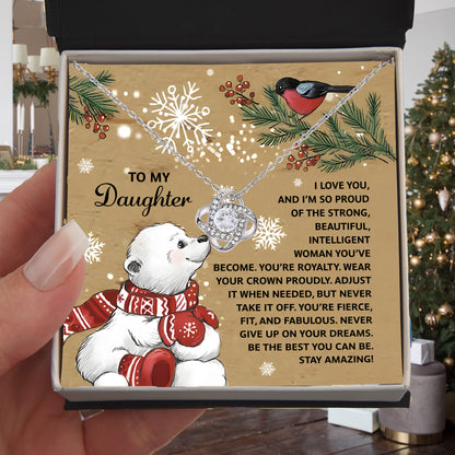 To My Daughter Christmas Love Knot Necklace – Holiday Gift with Polar Bear Message Card, Inspirational Daughter Jewelry, Christmas Gift from Mom or Dad