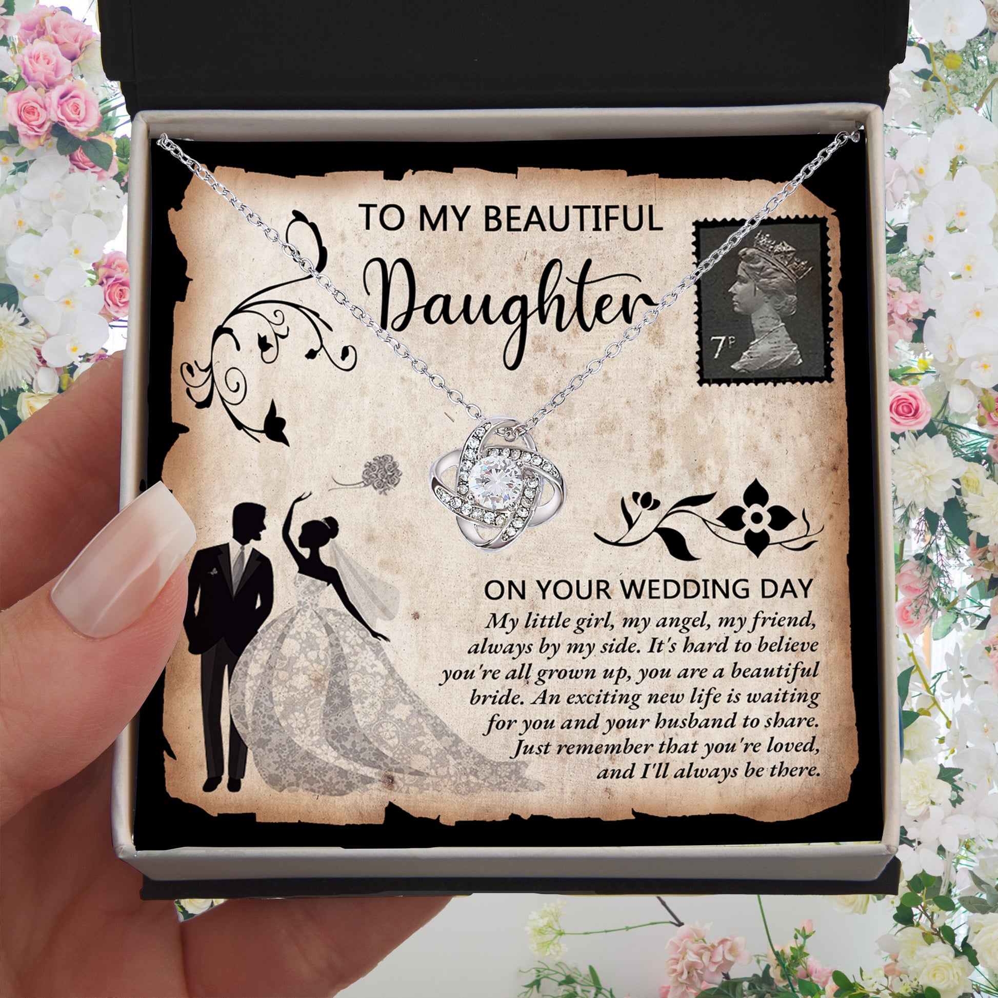 Daughter Wedding Day Gift - Beautiful Bride Love Knot Pendant Necklace - Mallard Moon