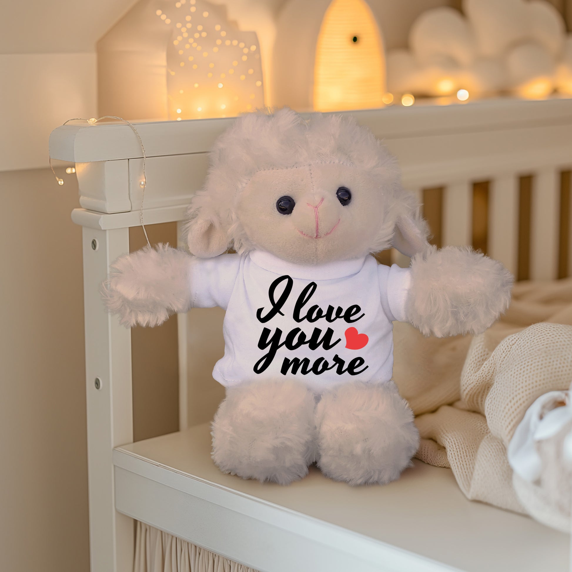Love You More - Plush Lamb, Panda, or Teddy Bear with Tee Shirt Romantic Gift for Sweetheart - Mallard Moon Gift Shop