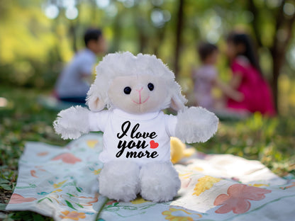 Love You More - Plush Lamb, Panda, or Teddy Bear with Tee Shirt Romantic Gift for Sweetheart - Mallard Moon Gift Shop