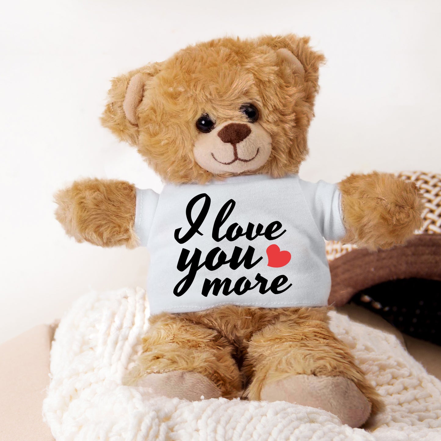 Love You More - Plush Lamb, Panda, or Teddy Bear with Tee Shirt Romantic Gift for Sweetheart - Mallard Moon Gift Shop