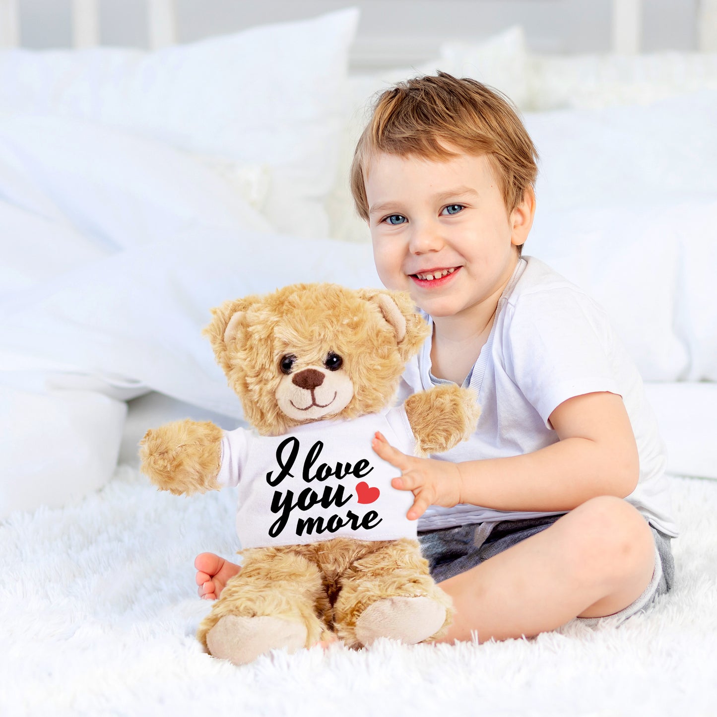 Love You More - Plush Lamb, Panda, or Teddy Bear with Tee Shirt Romantic Gift for Sweetheart - Mallard Moon Gift Shop